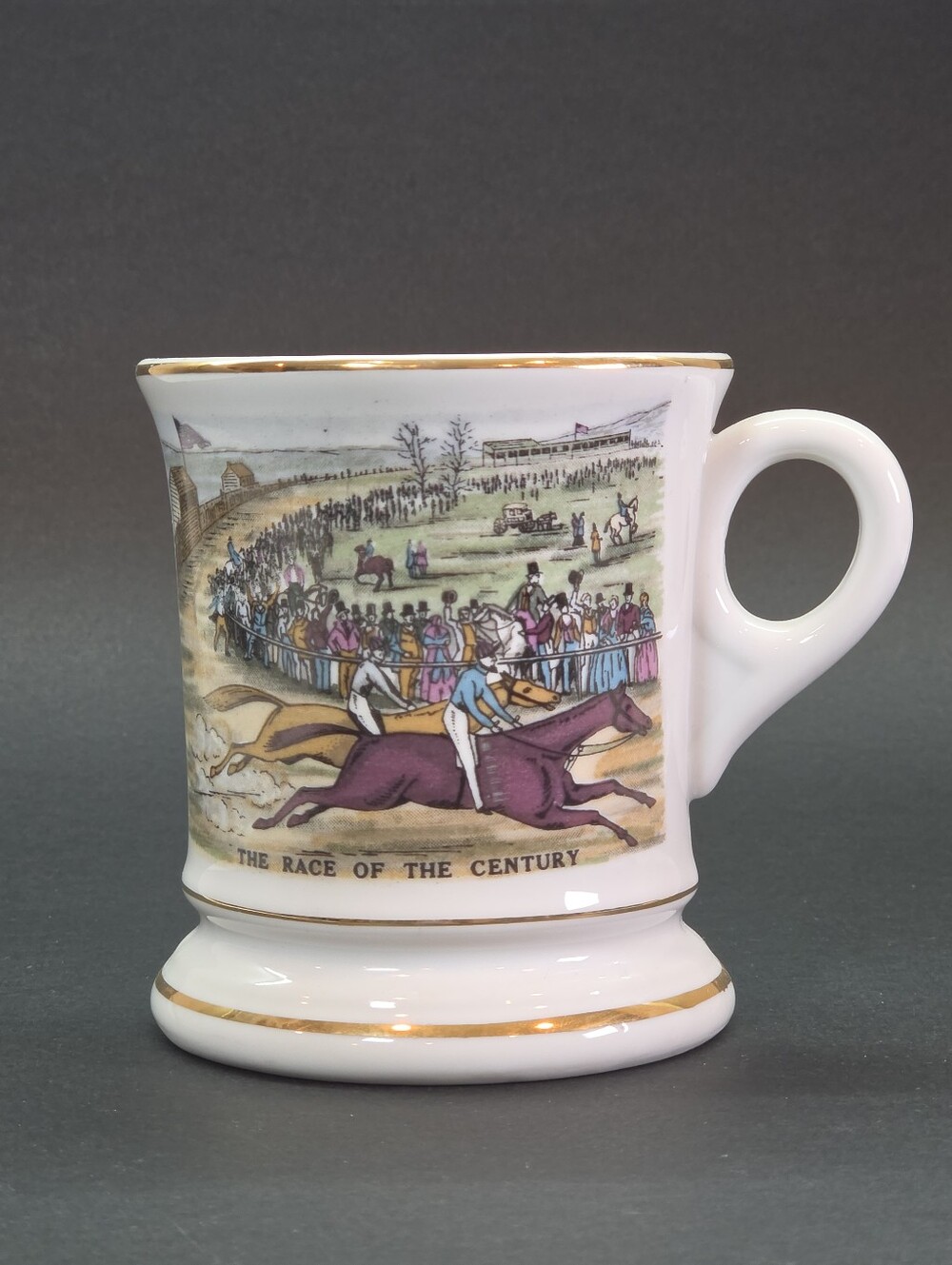 Knobler The Race of the Century Porcelain Moustache Mug Horses Equestrian Japan